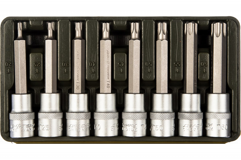 624298 Набор головок 1/2" со вставкой TORX 8пр.(T20,T25,T30,T40,T45,T50,T55,T60 L=100мм) Дело техник 2