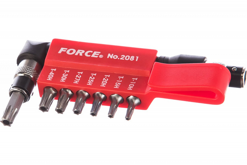 2081 Ручка Г-образная с комплектом бит 1/4"  TORX с отверстием 8пр.  FORCE 1