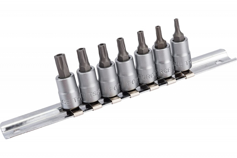 20711 Набор головок 1/4" со вставкой TORX 5-ти лучевых TS10-TS40 на планке 7пр. FORCE 1