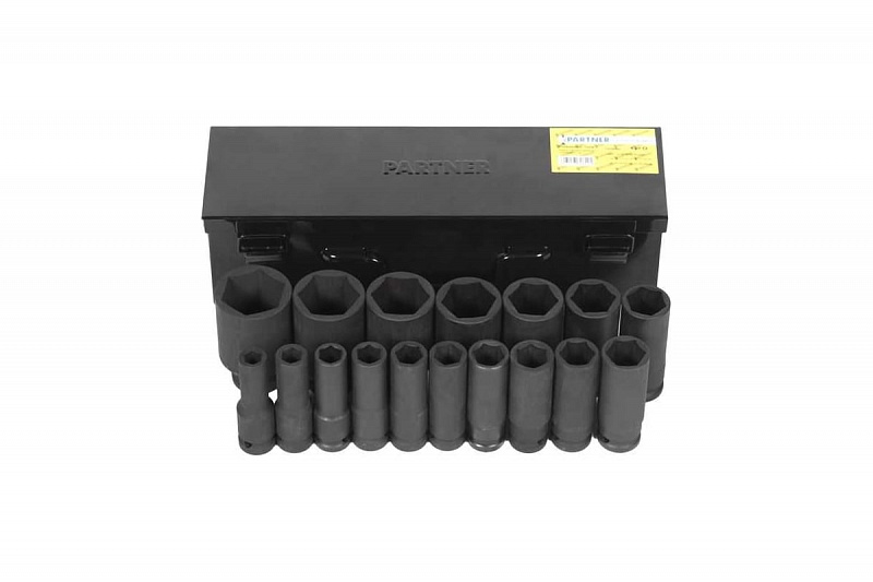 PA-417782MPB Набор головок 1/2" 6-ти гранных ударных удлиненных 17пр.(10-36мм.) PARTNER 1