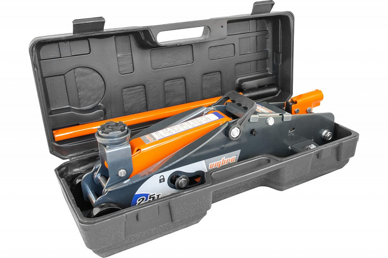 OHT225C Домкрат подкатной 2.5 т. с фиксатором в кейсе, 140-387 мм OMBRA 4