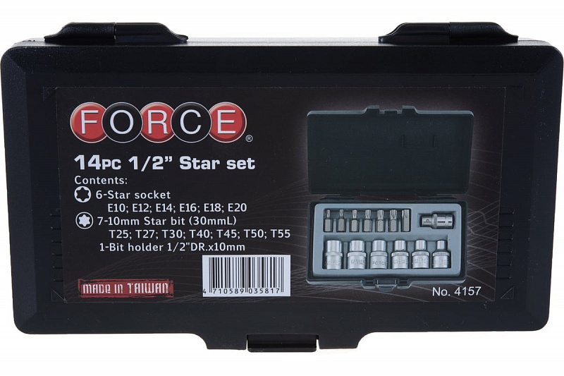 4157 Набор бит TORX и головок Е 1/2" 14пр. FORCE 3