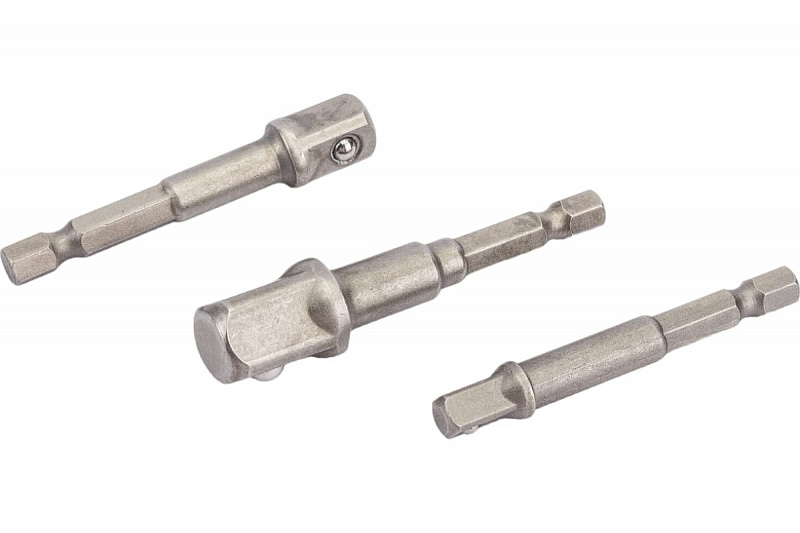 ER-9313 Набор адаптеров под головки 1/2"(75мм) 1/4"(65мм) 3/8"(65мм) 6-гранные для шуруповерт ЭВРИКА 1