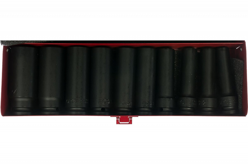 4107 Набор головок 1/2" 6-ти гранных удлиненых ударных 10пр. (11;12;13;14;16;17;19;21;22;24мм) FORCE 1
