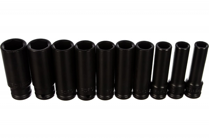 4107-18 Набор головок 1/2" 6-ти гранных удлиненых ударных 10пр. (12;13;14;16;17;18;19;21;22;24мм) FO 1