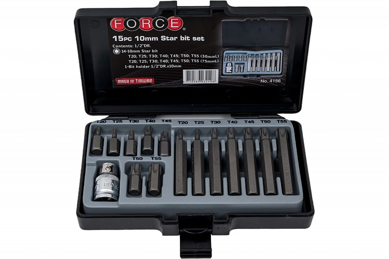 4156 Набор бит 3/8" TORX 15пр. Т20-Т55 L=30;75мм. FORCE  2