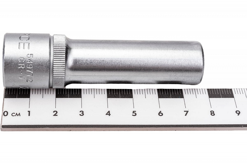 5497712 Головка 1/2" удлиненная 12-ти гранная 12мм. L=77мм. FORCE 4