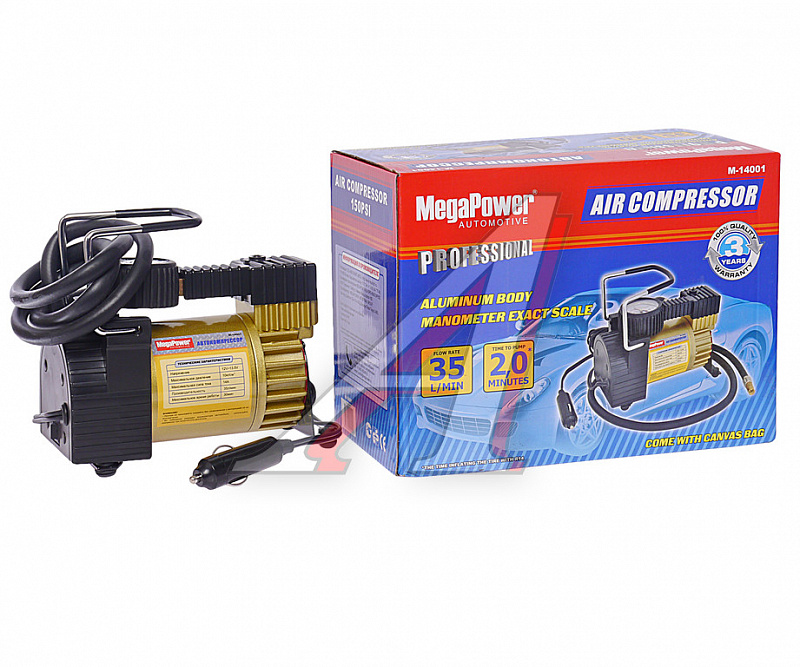 M-14001 Компрессор поршневой (150PSI, 35л/мин, 14А 12V) в сумке MEGAPOWER 1