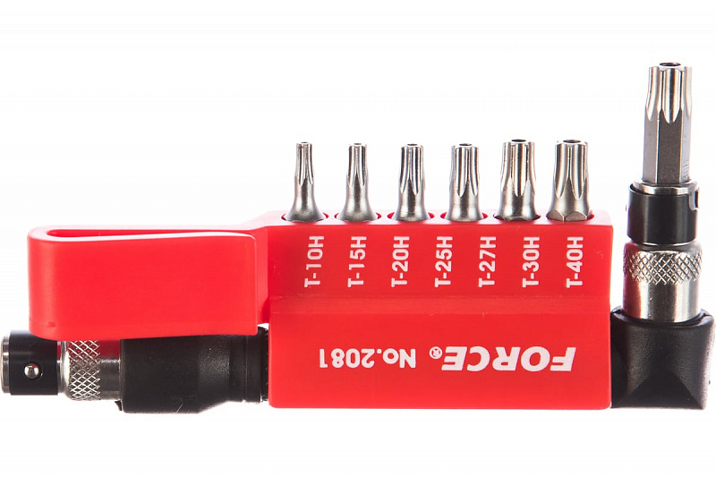2081 Ручка Г-образная с комплектом бит 1/4"  TORX с отверстием 8пр.  FORCE 1
